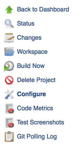 Jenkins Menu with Metrics and Screenshots